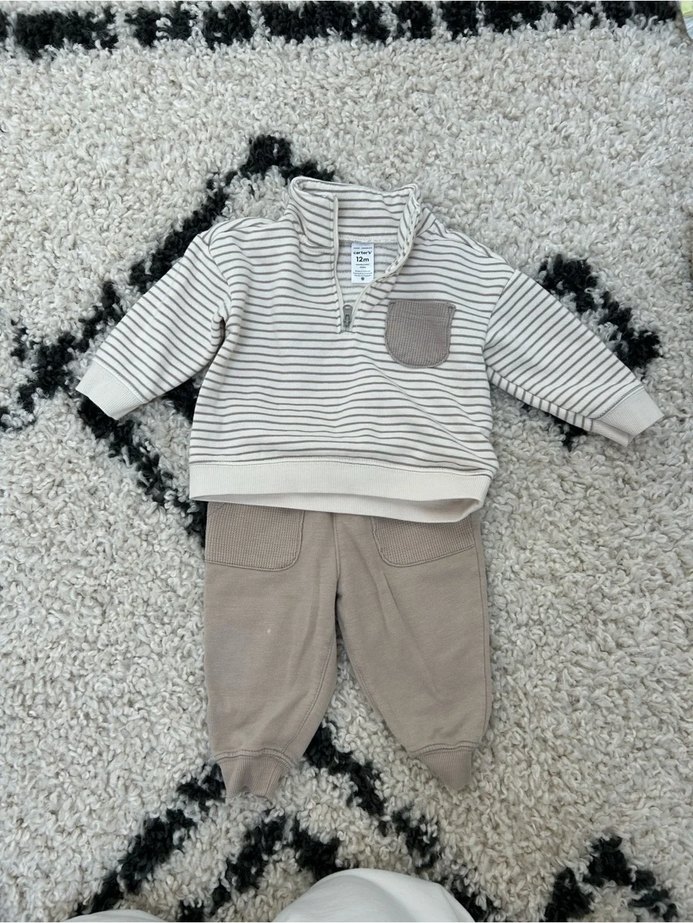 Striped Cream & Taupe Kids Bottoms Set - Brand: CARTERS 12 months